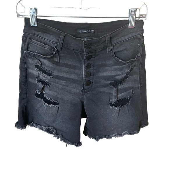 Sincerely Jules Black Distressed Shorts NWOT - Picture 1 of 7